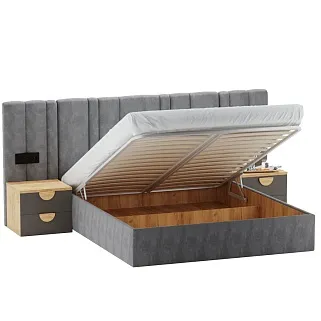 Кровать двуспальная мягкая HILTON с подъемным механизмом и мягкими панелями, 180x200