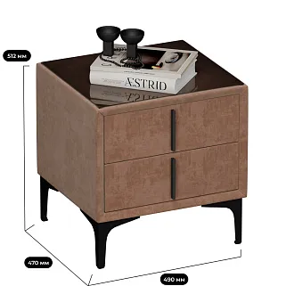 Тумба прикроватная мягкая, стекло прозрачное, ножки черные GRACE752