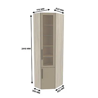 Шкаф угловой книжный со стеклом разносторонний с подсветкой L247.44 L/R