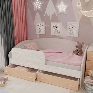 Кровать односпальная с ящиками и бортиком P902N, 90x190