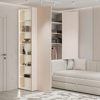 Шкаф двухдверный с фальш-стенкой и раздвижжными дверьми, фасады в эмали LE205 L/R