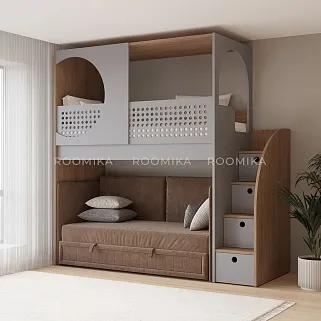 Кровать-чердак A914 с диваном Bergamo, 90x200 L/R