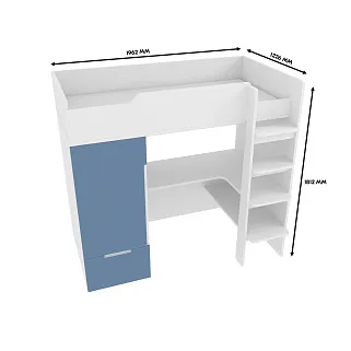 Кровать-чердак с рабочей зоной, фасады в эмали LE909, 90x190 L/R