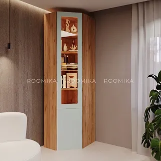 Шкаф угловой книжный со стеклом разносторонний с подсветкой, фасады в эмали LE247.44 L/R