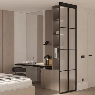 Стеклянная перегородка для зонирования квартиры студии, стекло Эстриадо GRACE 12