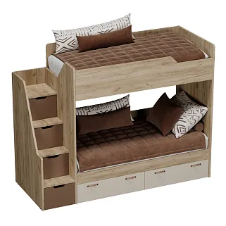 Кровать двухъярусная с лестницей комодом L904, 90x190 L/R