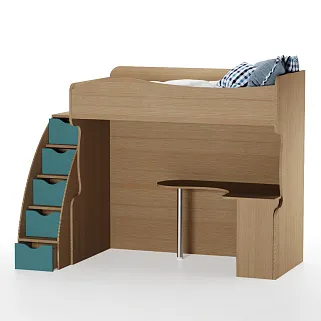 Кровать-чердак с рабочей зоной и лестницей P907, 90x200