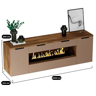 Тумба ТВ навесная с электрокамином, фасады в эмали LE550.450