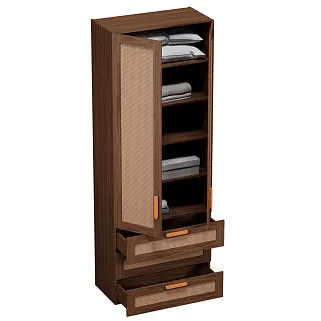 Шкаф книжный/для одежды с тремя ящиками, фасады натуральный ротанг L213