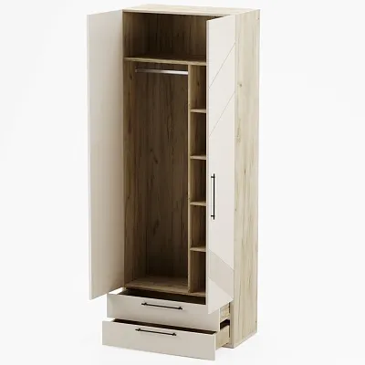 Шкаф 2 дверный с ящиками, фрезерованные фасады в эмали LE211.44