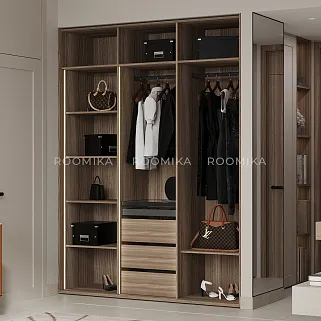 Шкаф со складными дверями, со стеклянной полкой в металлическом профиле с подсветкой L264