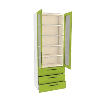 Шкаф книжный с тремя ящиками со стеклом L213S с подсветкой