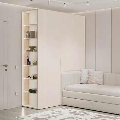 Шкаф двухдверный с фальш-стенкой и раздвижжными дверьми, фасады в эмали LE205 L/R