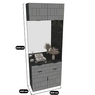 Тумба с зеркалом и комодными ящиками, фрезерованные фасады в эмали LE421 L/R