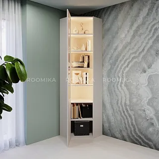 Шкаф угловой книжный со стеклом, фасады в эмали LE247 с подсветкой