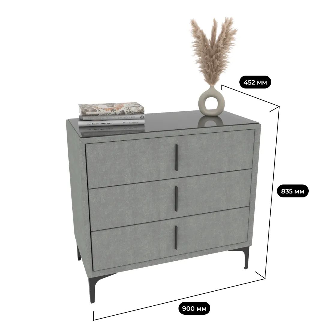 Комод мягкий, стекло прозрачное, ножки черные ГРЕЙС793