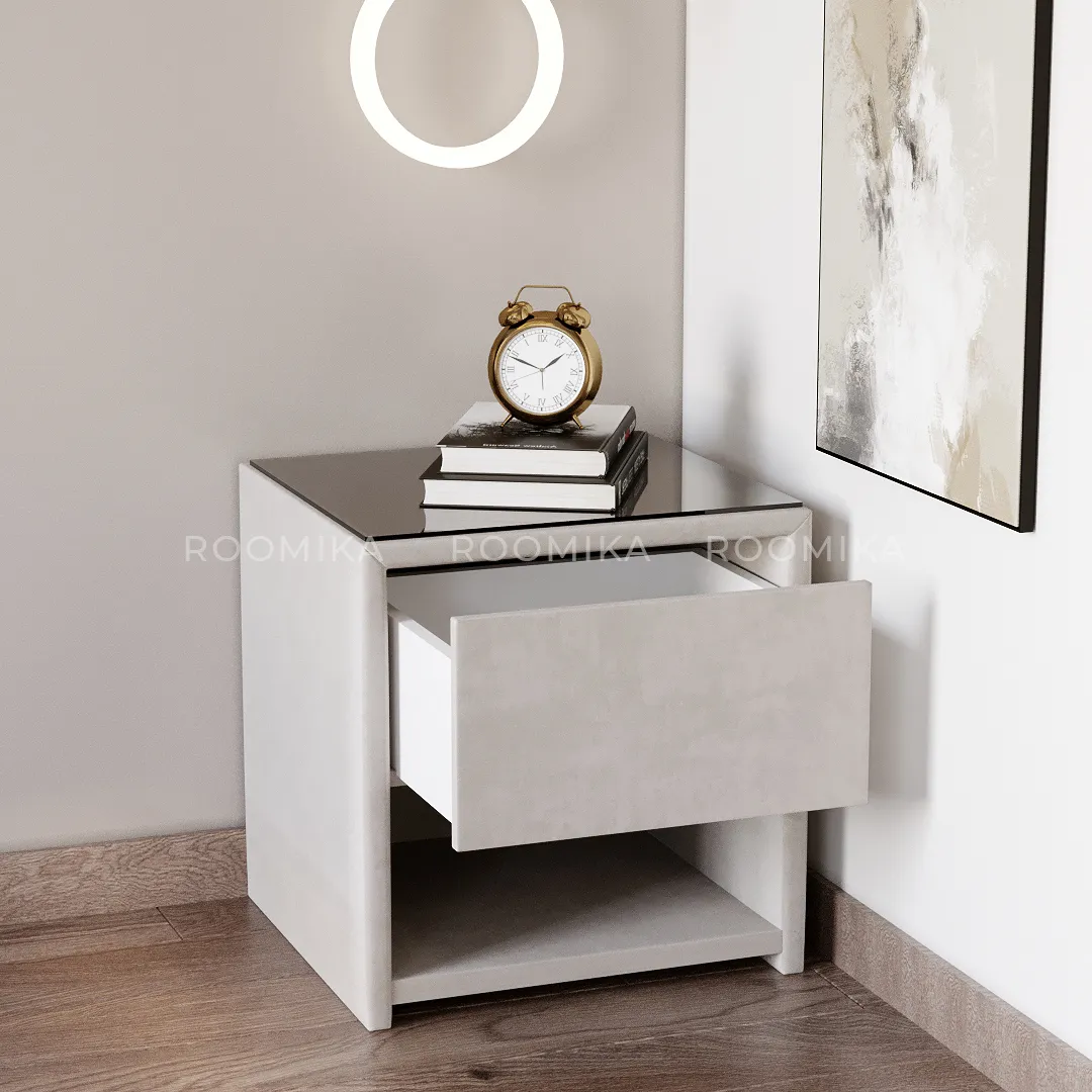 Тумба прикроватная мягкая, стекло прозрачное САНРАЙС 751