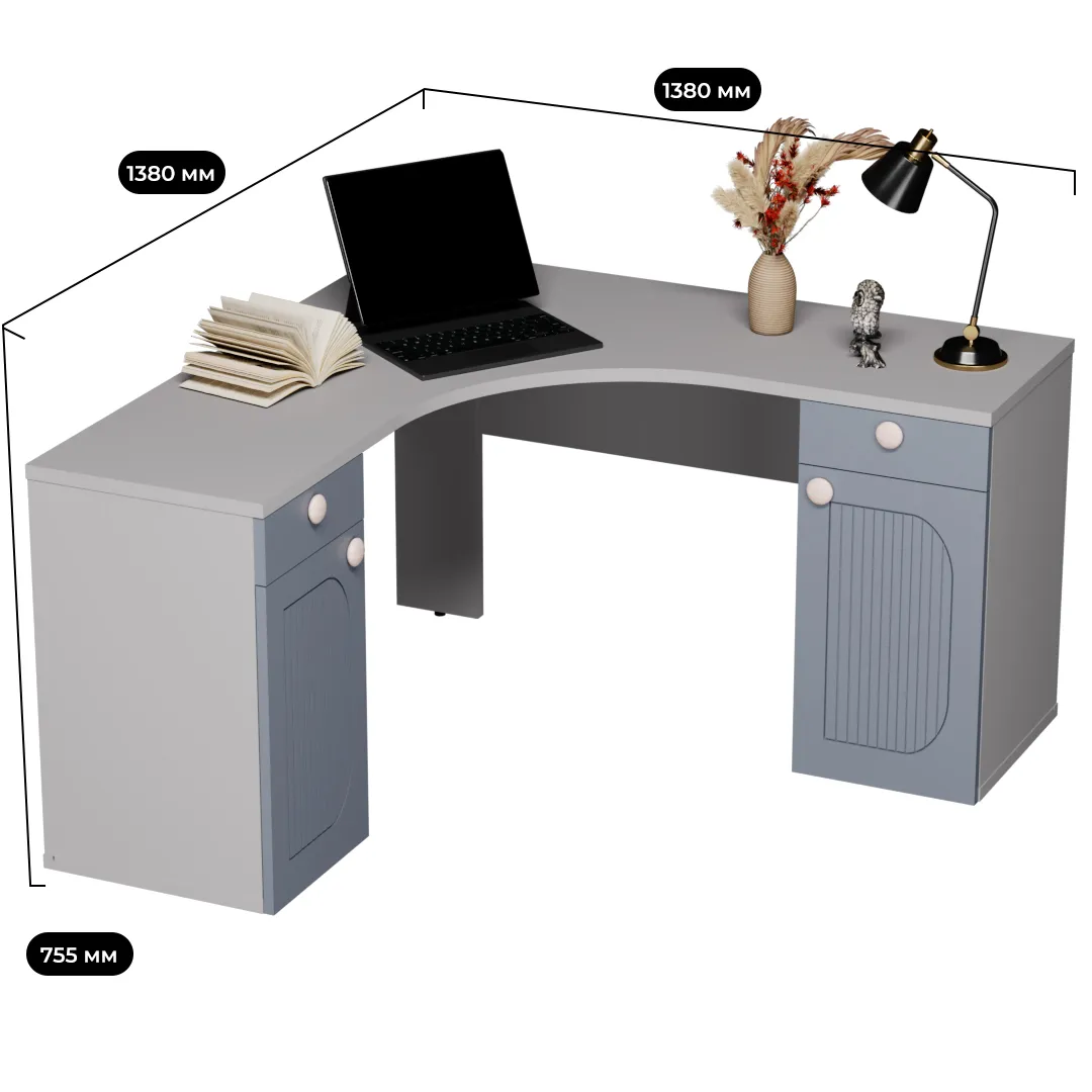 Cтол угловой равносторонний, фрезерованные фасады в эмали LE716