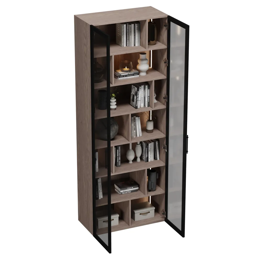 Шкаф-стеллаж со стеклянными фасадами с подсветкой R212