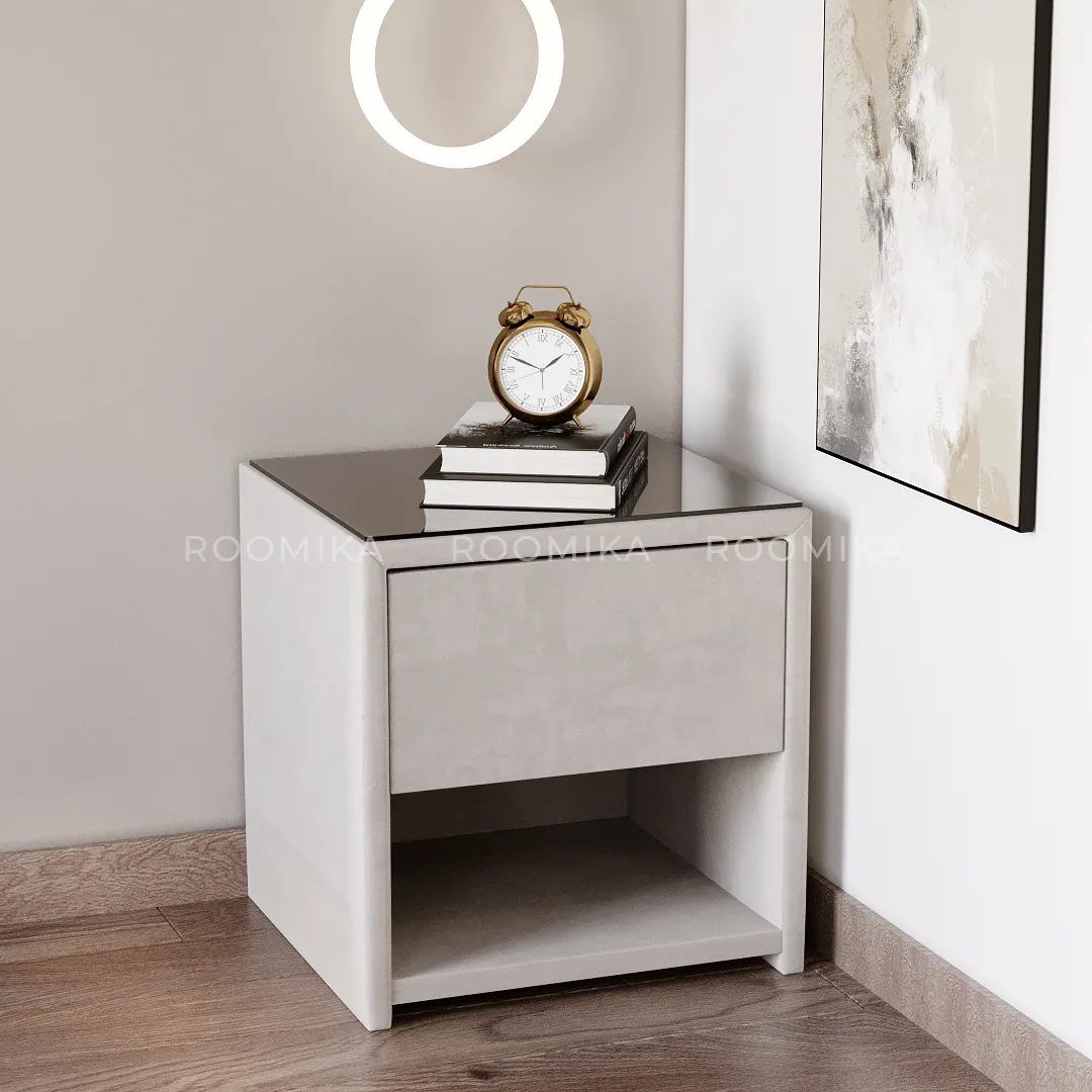 Тумба прикроватная мягкая, стекло прозрачное САНРАЙС 751