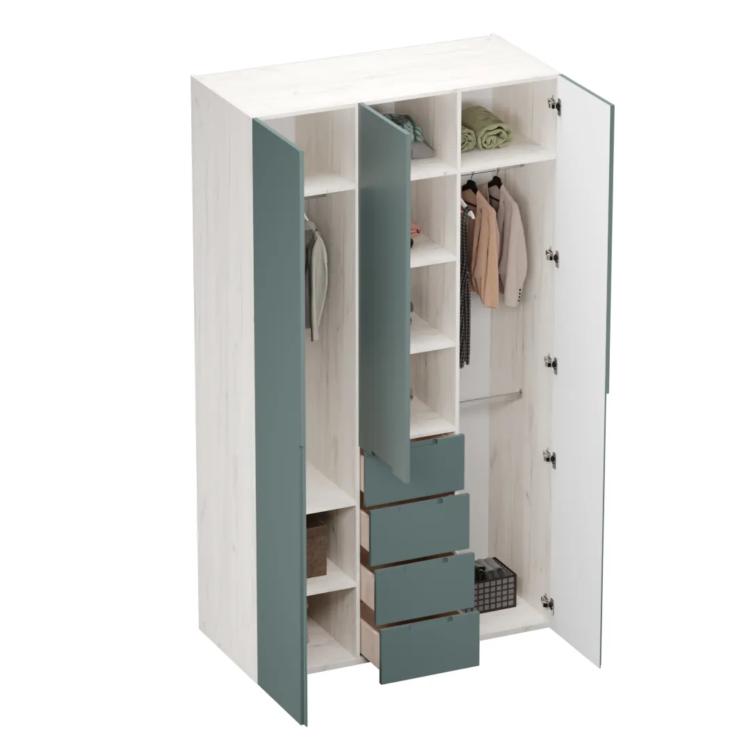 Шкаф трехдверный с ящиками глубокий, фасады в эмали LE203.60