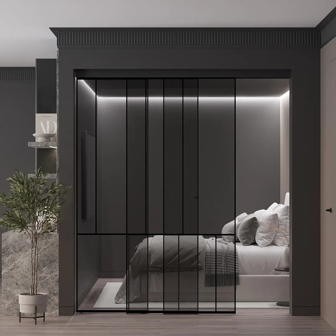 Раздвижная перегородка-купе, стекло Титан GRACE 17