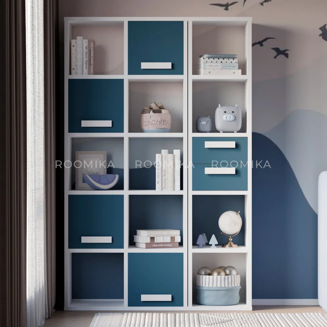 Стеллаж сквозной книжный на 10 ниш с ящиками E810