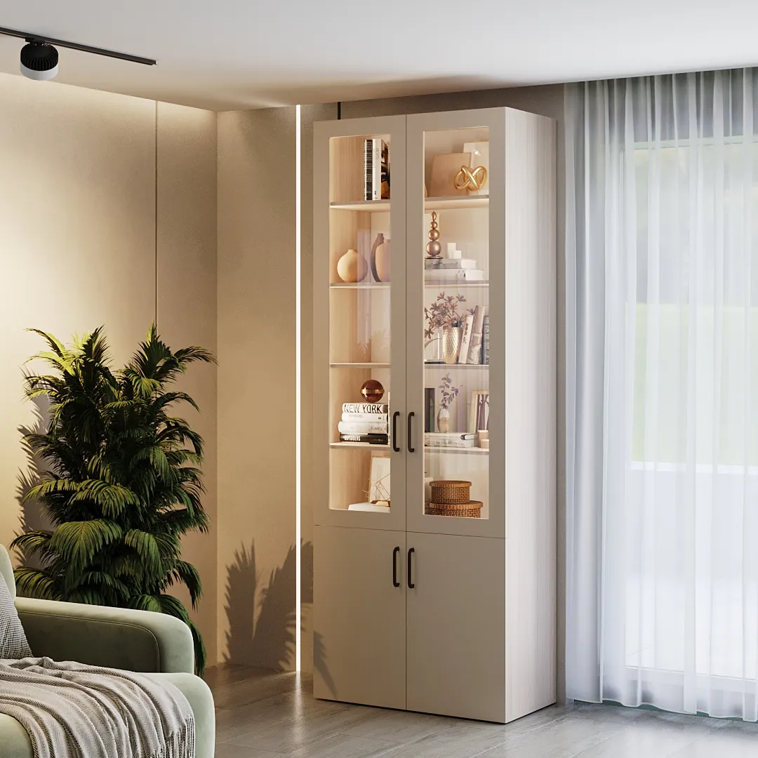 Шкаф книжный со стеклом L214S с подсветкой