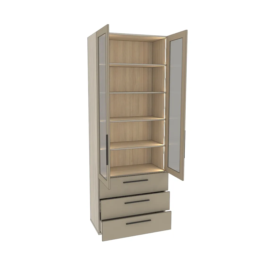 Шкаф книжный с тремя ящиками со стеклом L213S с подсветкой