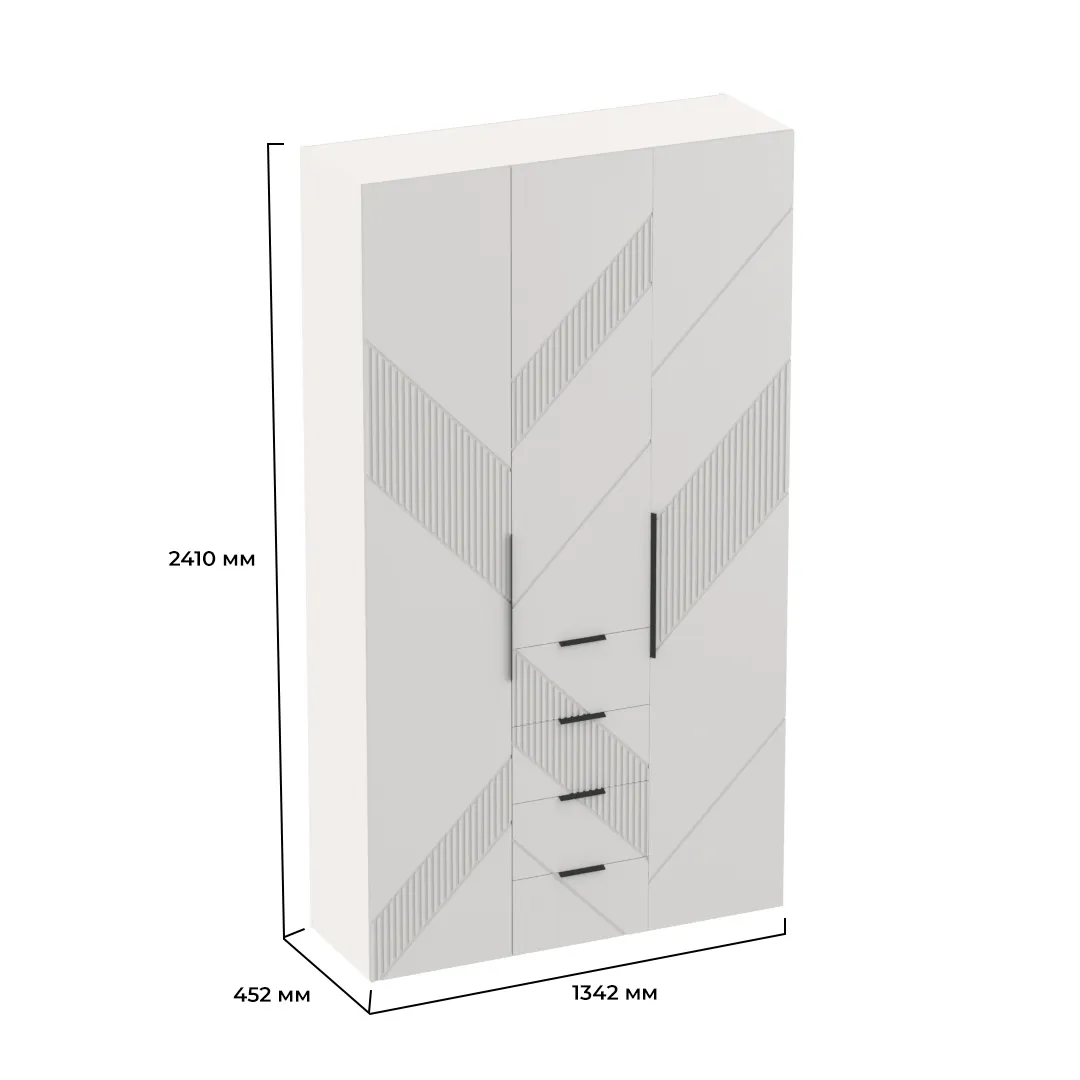 Шкаф трехдверный с ящиками узкий, фрезерованные фасады в эмали LE203.44