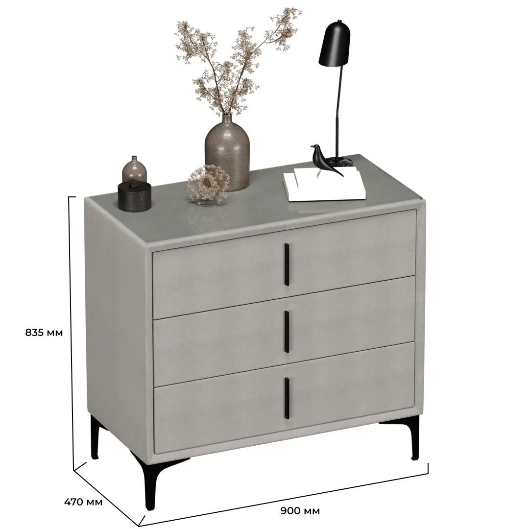 Комод мягкий, стекло прозрачное, ножки черные ГРЕЙС793