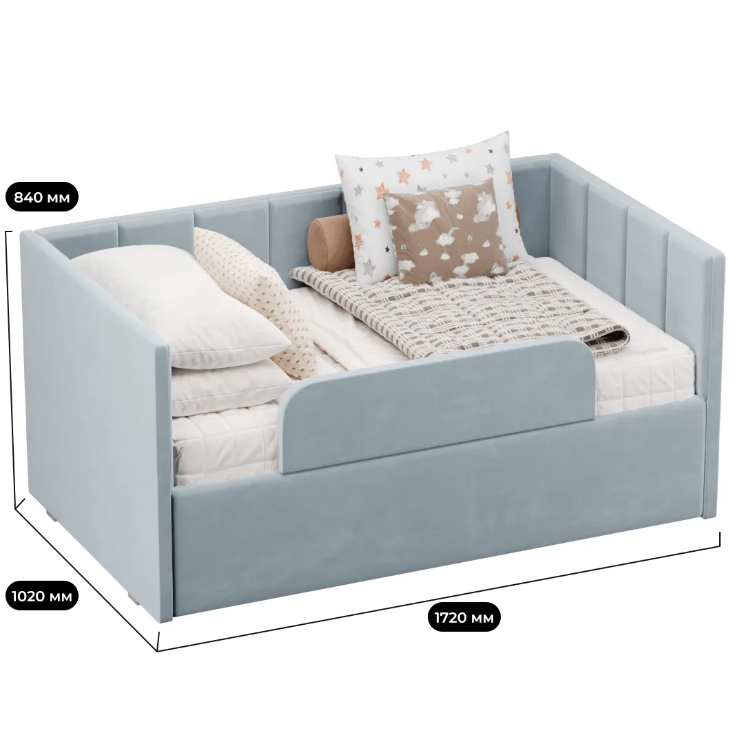 Кровать с подъемным механизмом и ящиком для белья с бортиком LINE 1, 90х160