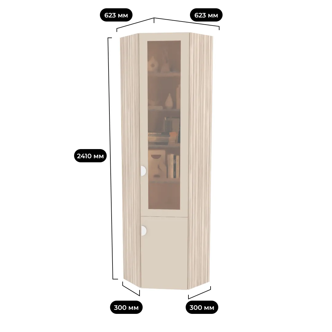 Шкаф угловой книжный со стеклом LG247 с подсветкой