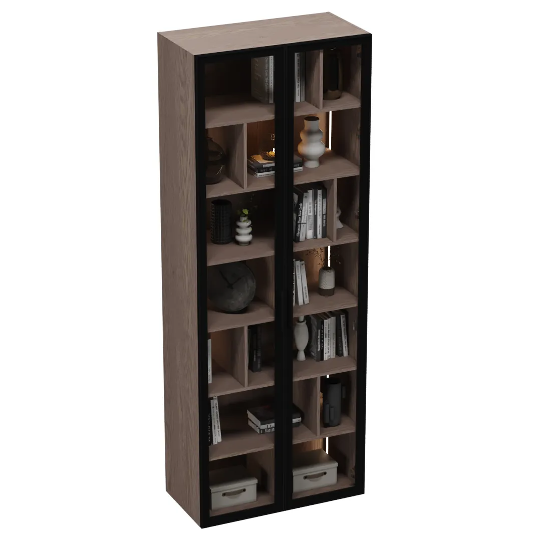 Шкаф-стеллаж со стеклянными фасадами с подсветкой R212