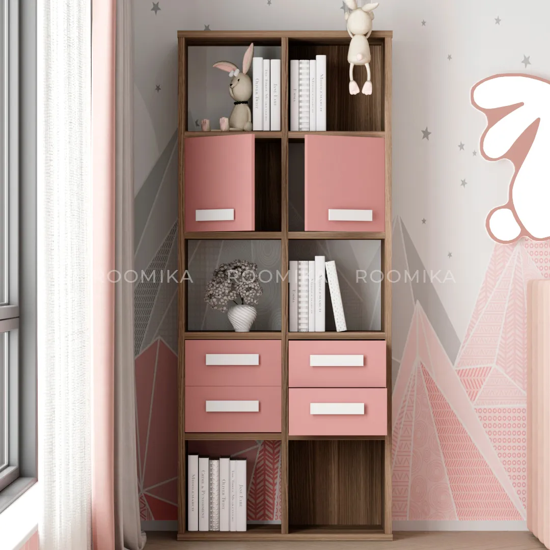 Стеллаж сквозной книжный на 10 ниш с ящиками E810