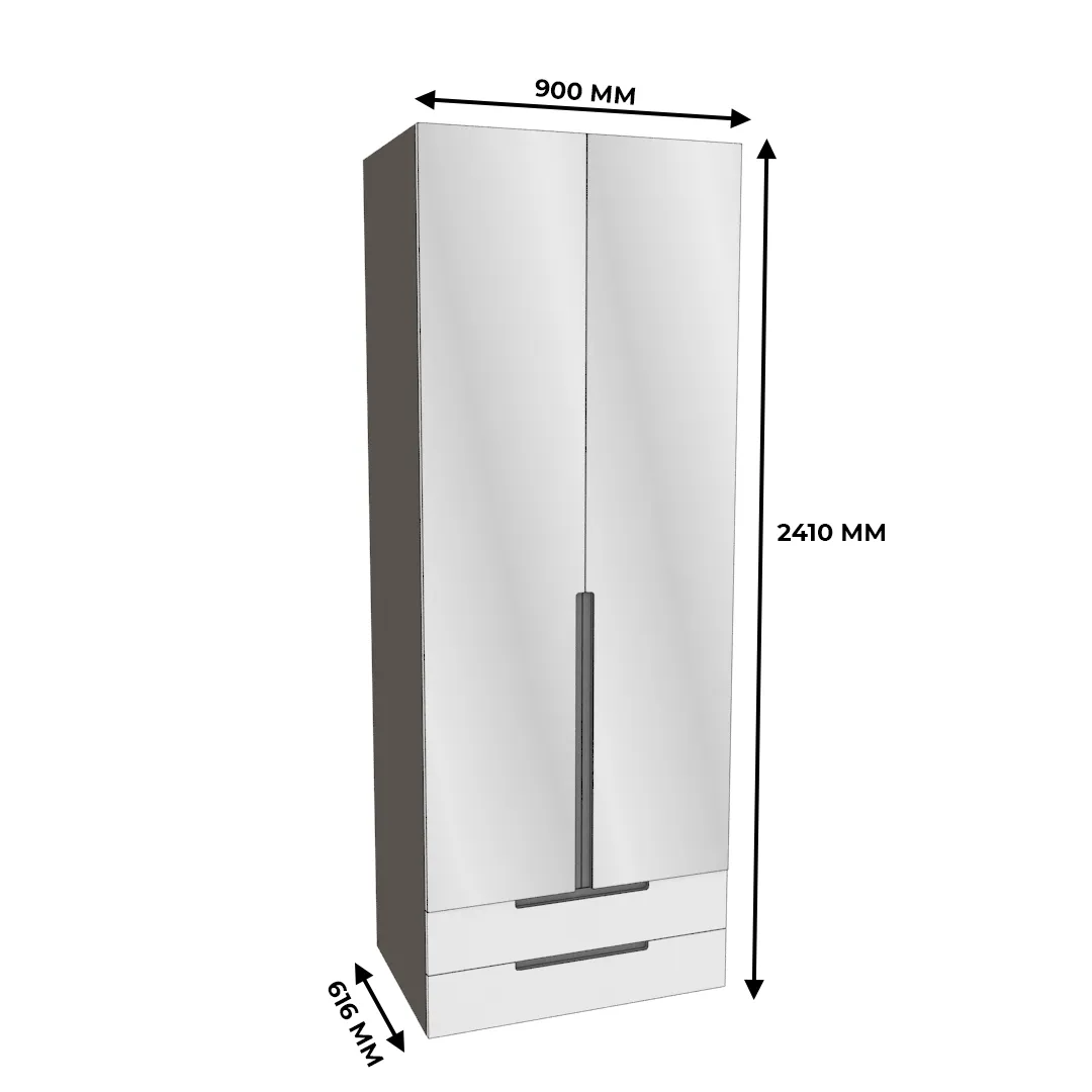 Шкаф 2 дверный с ящиками с зеркалом, фасады в эмали LE211.60Z