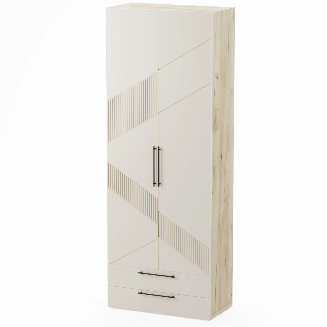 Шкаф 2 дверный с ящиками, фрезерованные фасады в эмали LE211.44