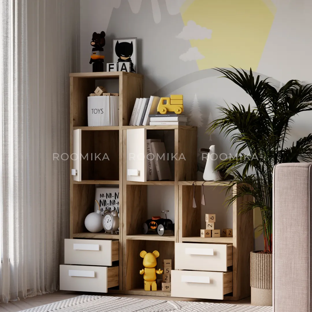 Стеллаж сквозной книжный на 9 ниш с ящиками E802,E803,E804