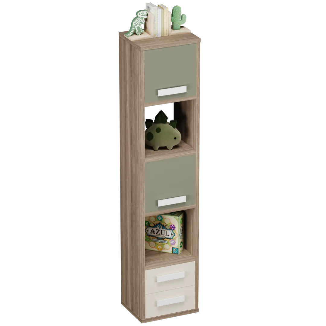 Cтеллаж сквозной книжный на 5 ниш с фасадами и ящиками E805