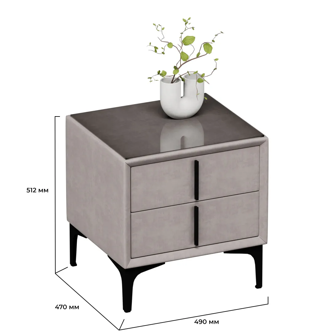 Тумба прикроватная мягкая, стекло прозрачное, ножки черные ГРЕЙС752