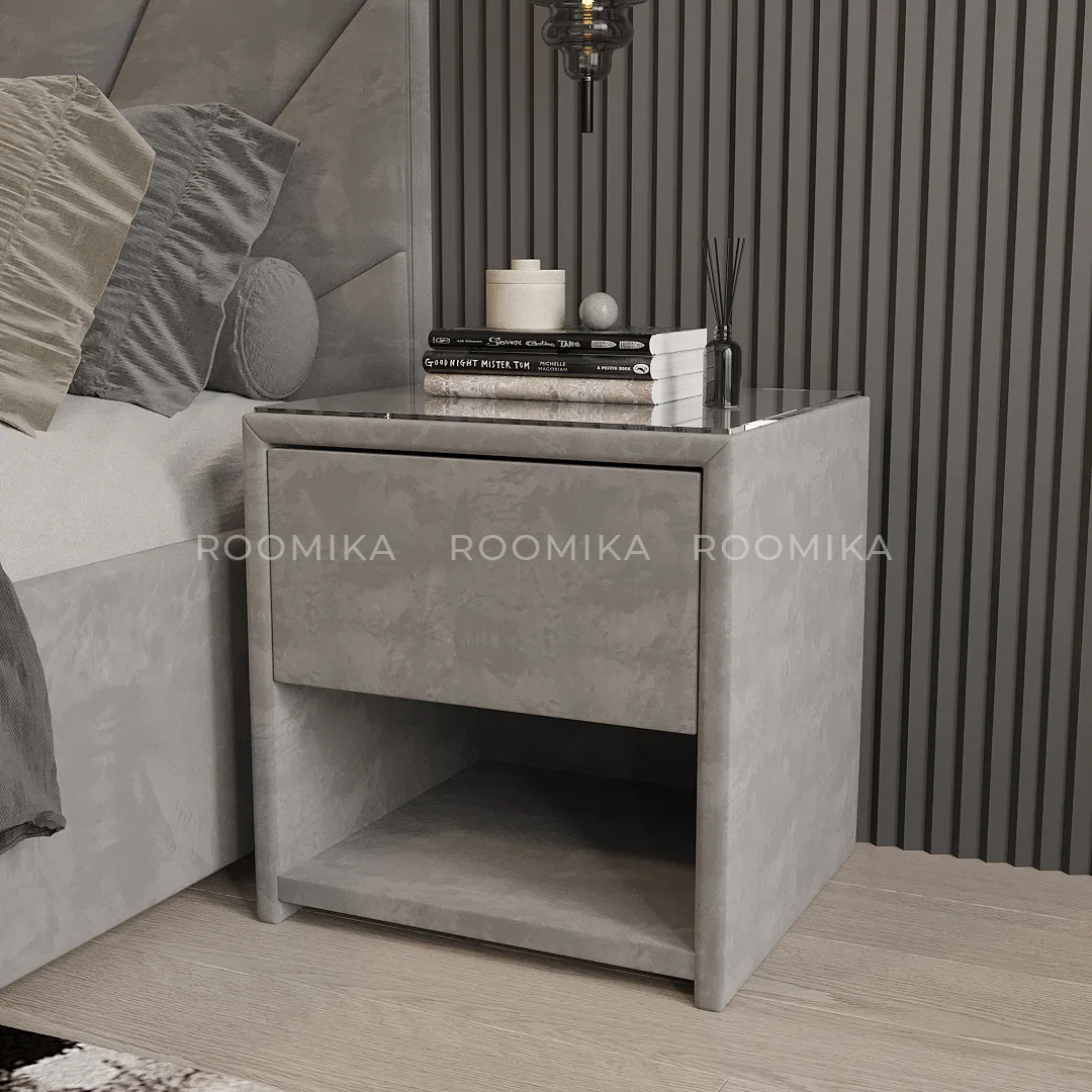 Тумба прикроватная мягкая, стекло прозрачное САНРАЙС 751