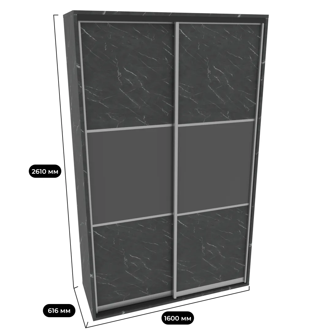 Шкаф-купе ХG166.60-2, профиль INTEGRO, фасад МДФ/Зеркало графит