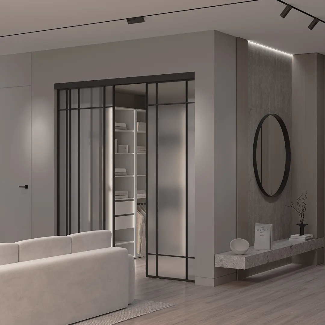 Сатинированная перегородка для гардеробной, стекло Сатинато GRACE 16