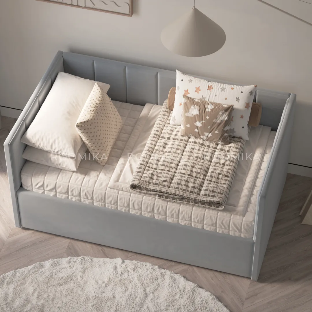 Кровать с подъемным механизмом и ящиком для белья с бортиком LINE 1, 90х160