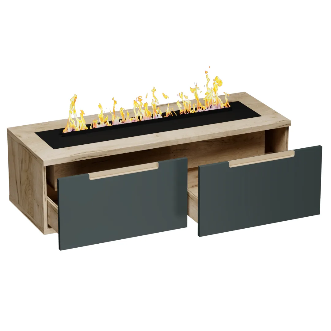 Тумба ТВ навесная с электрокамином, фасады в эмали LE548.451