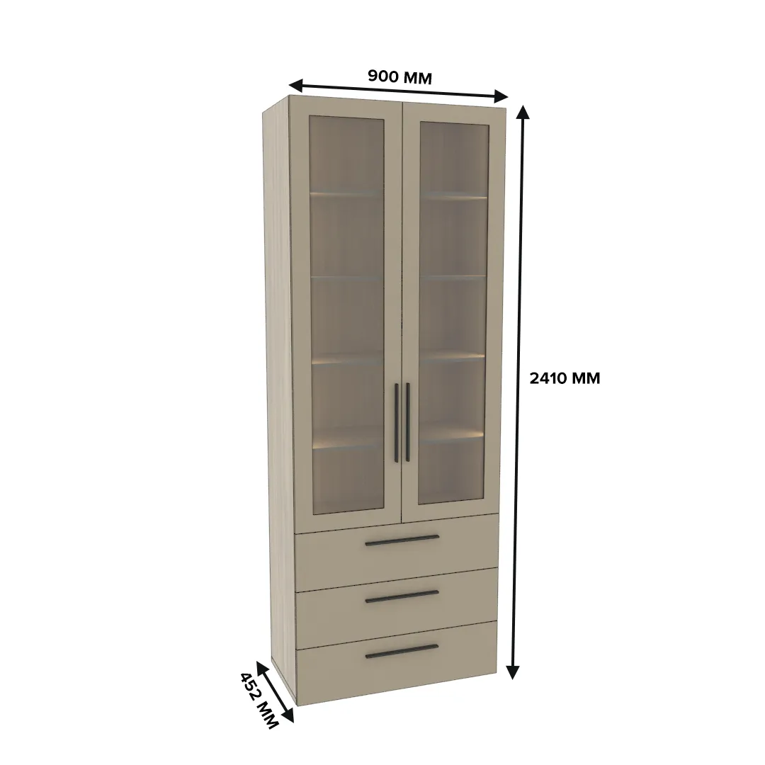 Шкаф книжный с тремя ящиками со стеклом L213S с подсветкой