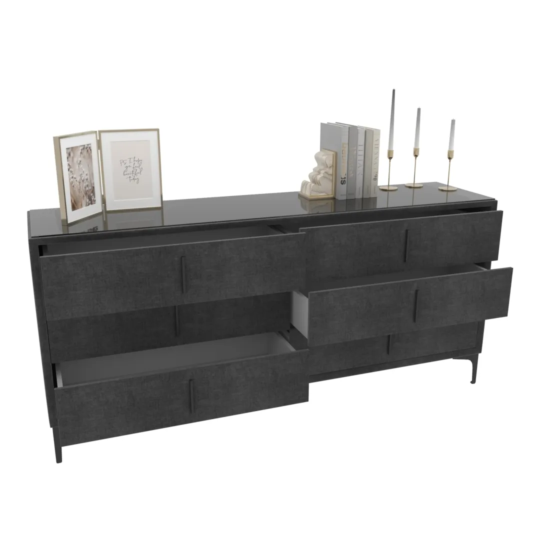 Комод мягкий, стекло прозрачное, ножки черные ГРЕЙС786