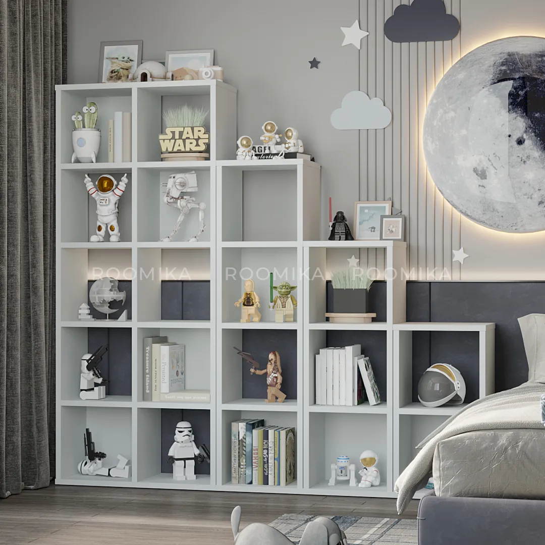 Стеллаж сквозной книжный на 10 ниш с ящиками E810