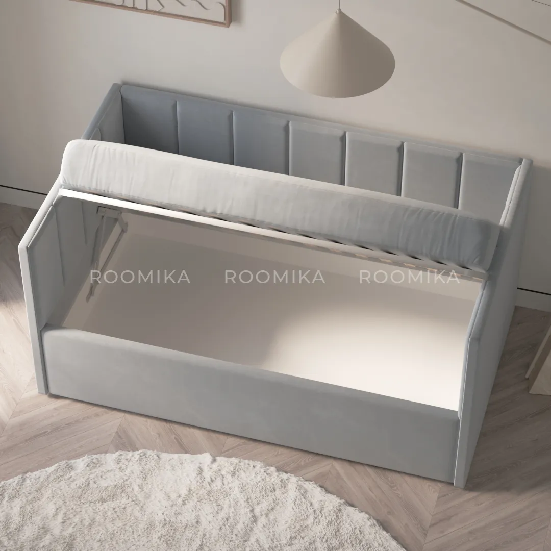 Кровать с подъемным механизмом и ящиком для белья с бортиком ЛАЙН 1, 90х160