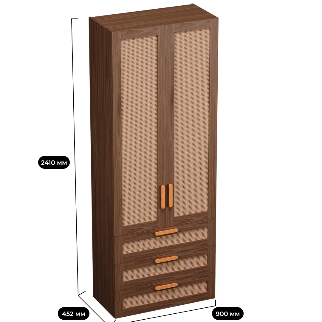 Шкаф книжный/для одежды с тремя ящиками, фасады натуральный ротанг L213